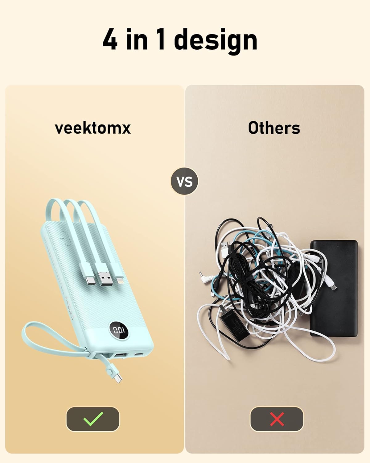 VEEKTOMX Built-in Cable Power Bank
